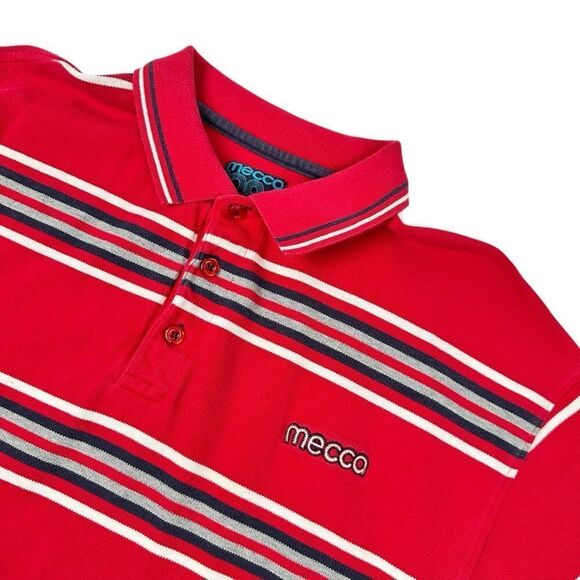 Vintage Mecca Polo Shirt Mens Large Red Striped Short Sleeve Casual 90s Hip Hop - Picture 3 of 7
